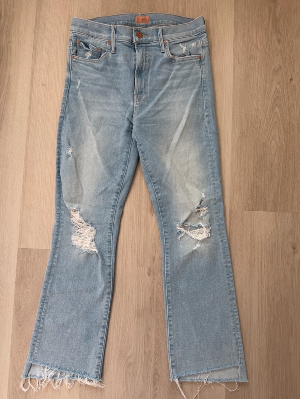 MOTHER Light Wash Ripped Straight Leg Jeans